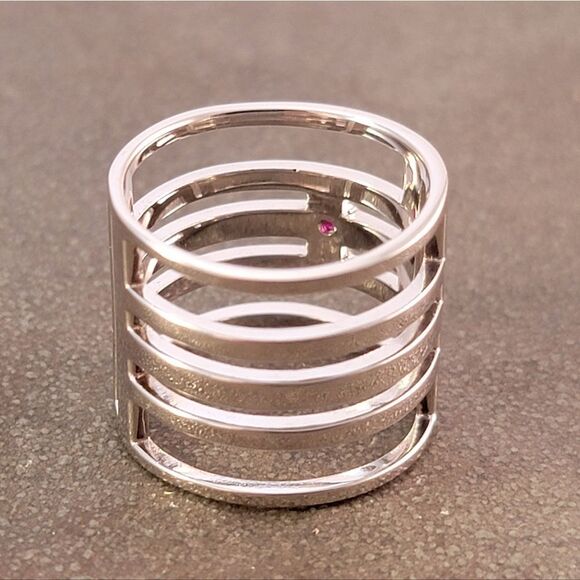 New Elle Sterling Silver Modern Openwork Bands Statement Ring - Picture 1 of 10